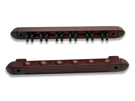 Einfacher Queuewandhalter aus Holz in der Farbe Mahagoni für 6 Queues.