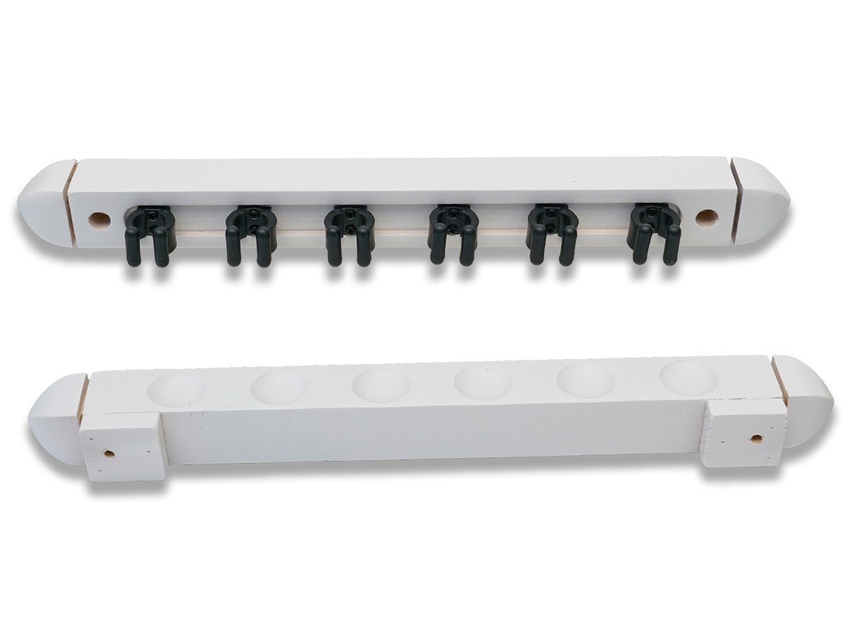 Einfacher Queuewandhalter für 6 Queues. Aus Holz, weiss.